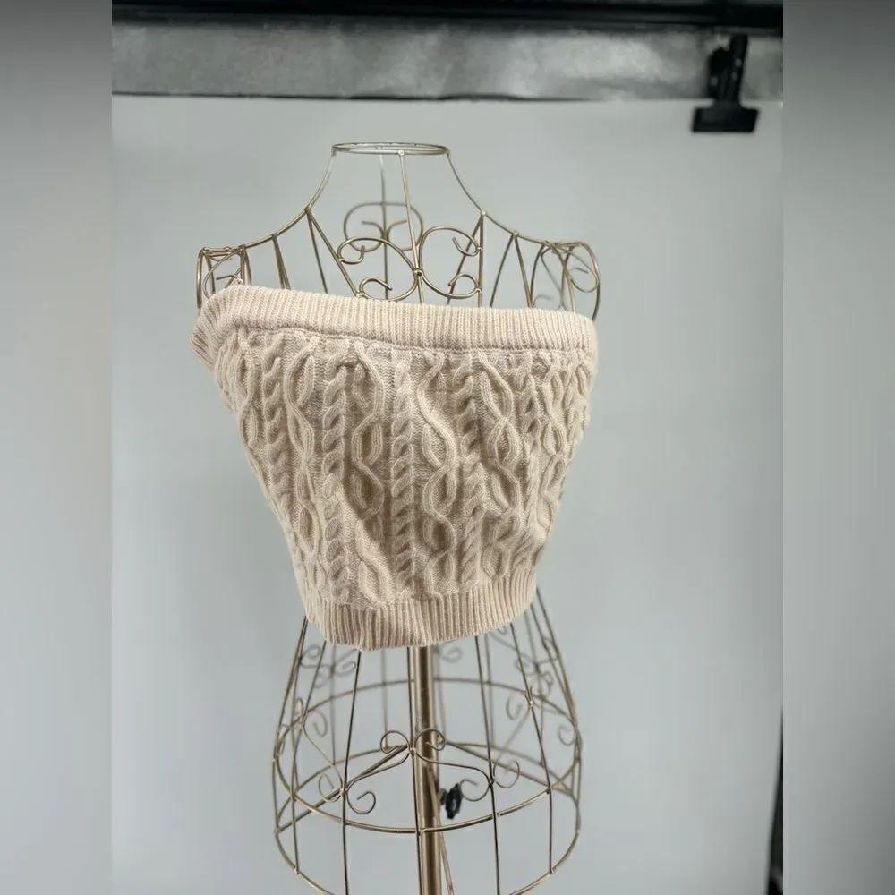 Fashion Nova Cable Knit Strapless Crop Top Acrylic 3X Cream